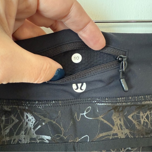 Lululemon Athletica Black With Metallic Writing Athletic Women's Shorts Size 10 - Picture 5 of 8